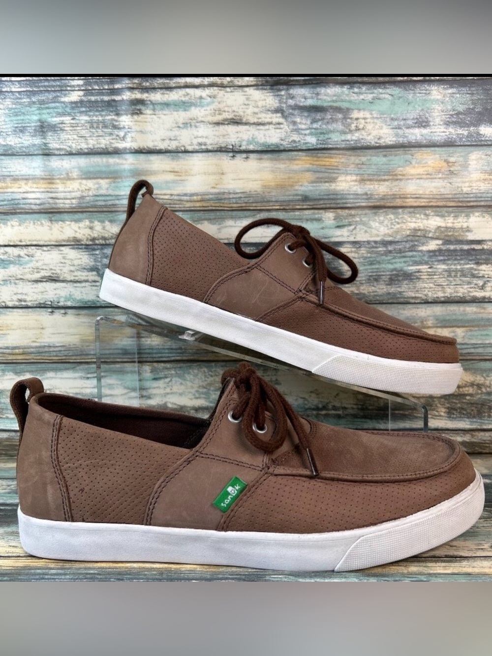 Sanuk Sneakers Mens Size 8 Brown Moc Toe Comfort Lace Up Casual Shoes